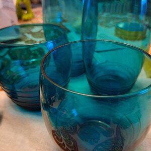Vintage turquoise glasses small and large x 4